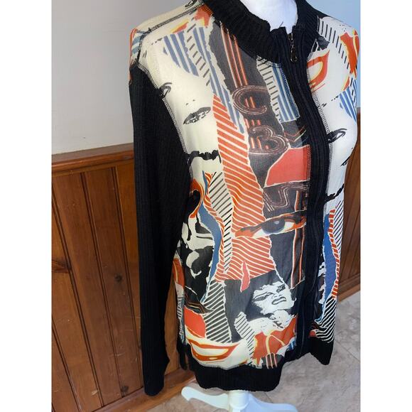NWT Womens Alain Weiz Sheer Abstract Zip Up Sweater‎ Sleeve Blouse Size 16 - Picture 5 of 10